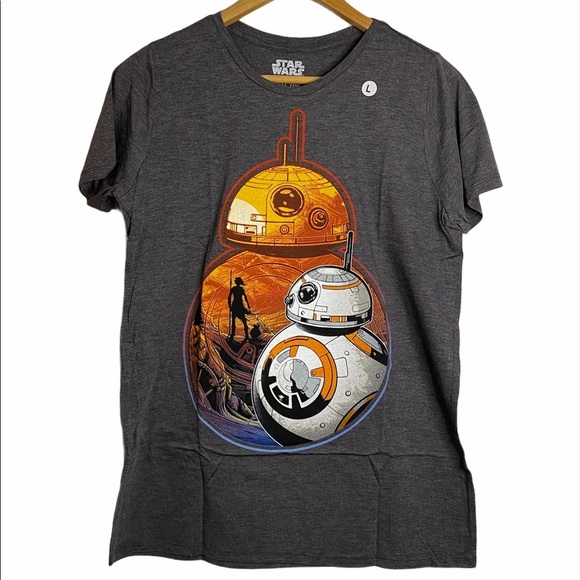 Star Wars BB8 Rey Jakku Graphic Grey T-Shirt Large Star Wars The Force Awakens - Picture 1 of 7